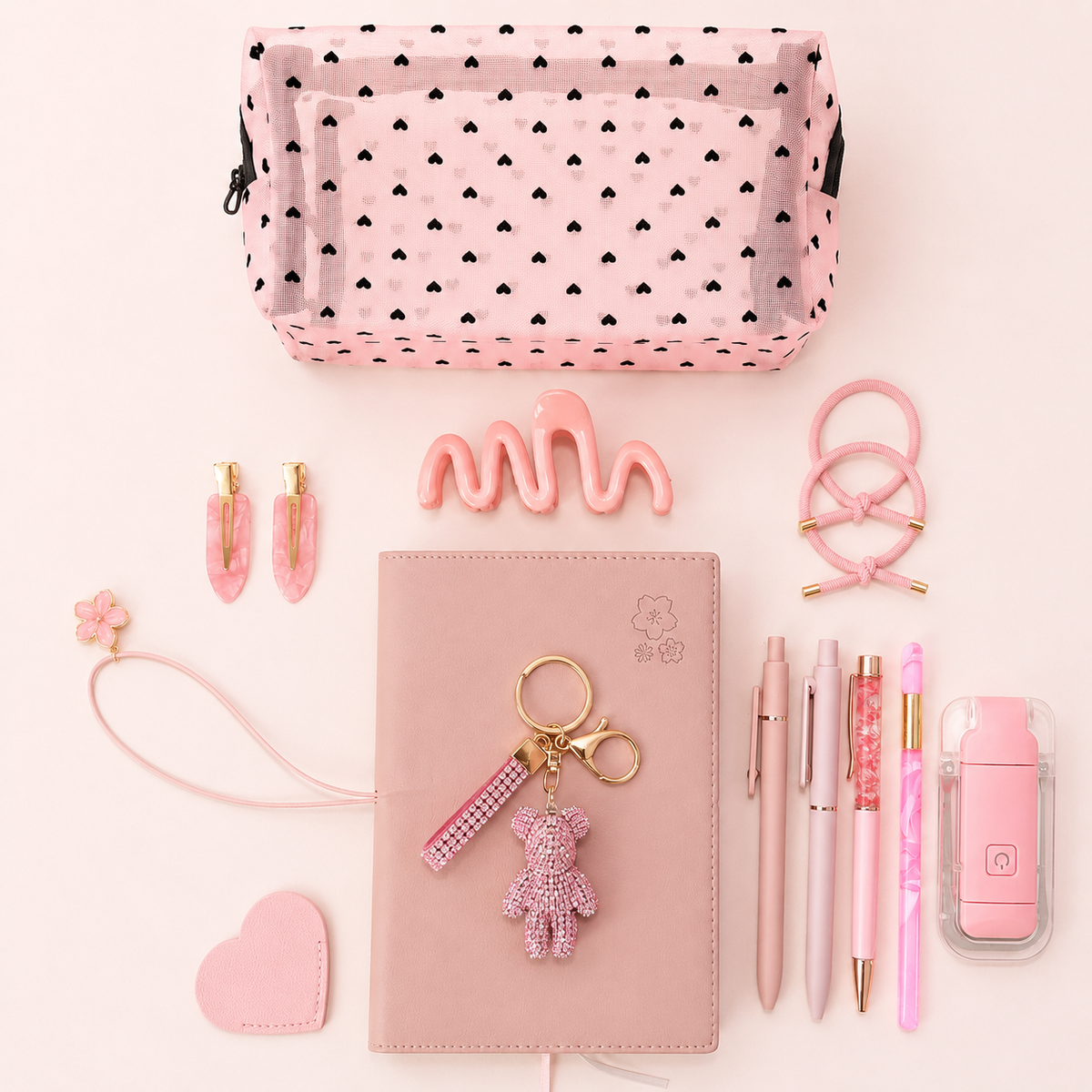 Pink Crystal Bear Charm Set shown from another angle
