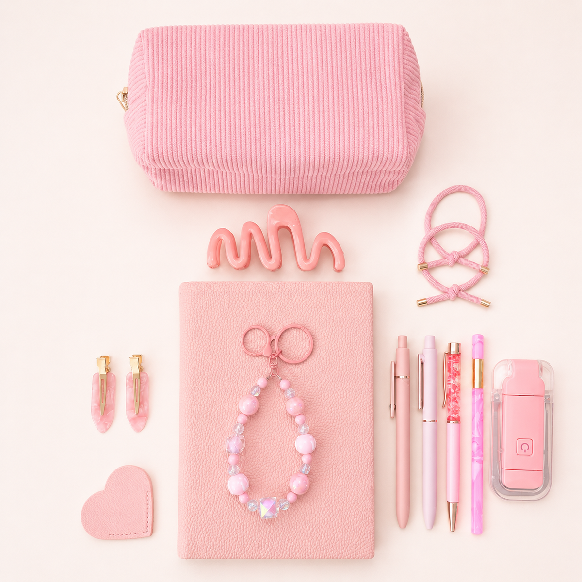 Pink Beaded Charm Set shown from another angle