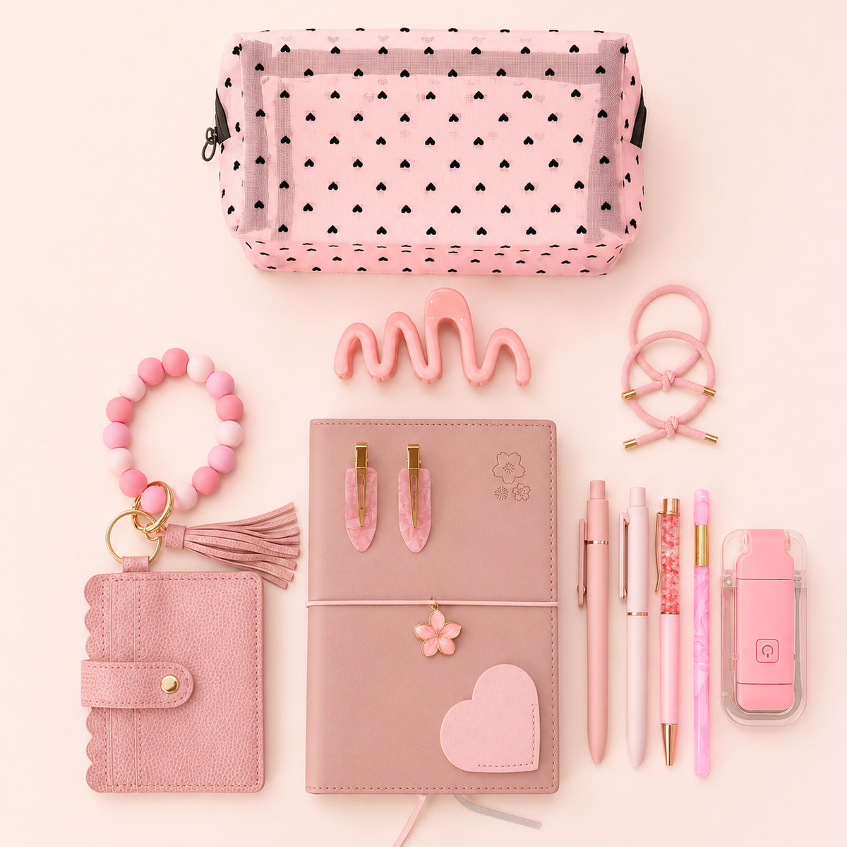 Pink Monochrome Beaded Charm Set by KISS KISS MEOW
