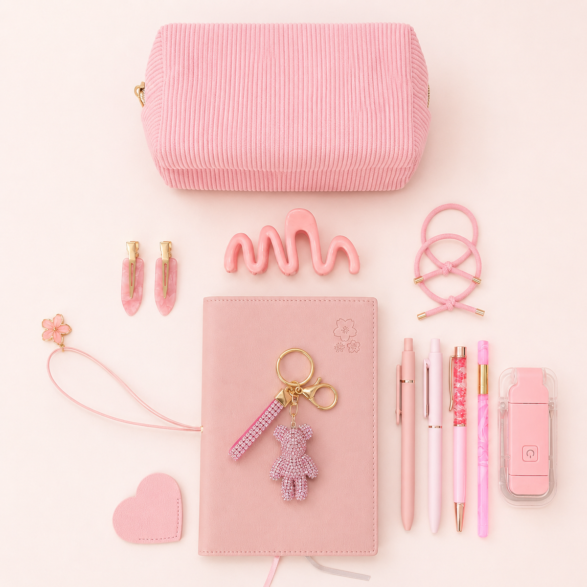 Pink Crystal Bear Charm Set by KISS KISS MEOW