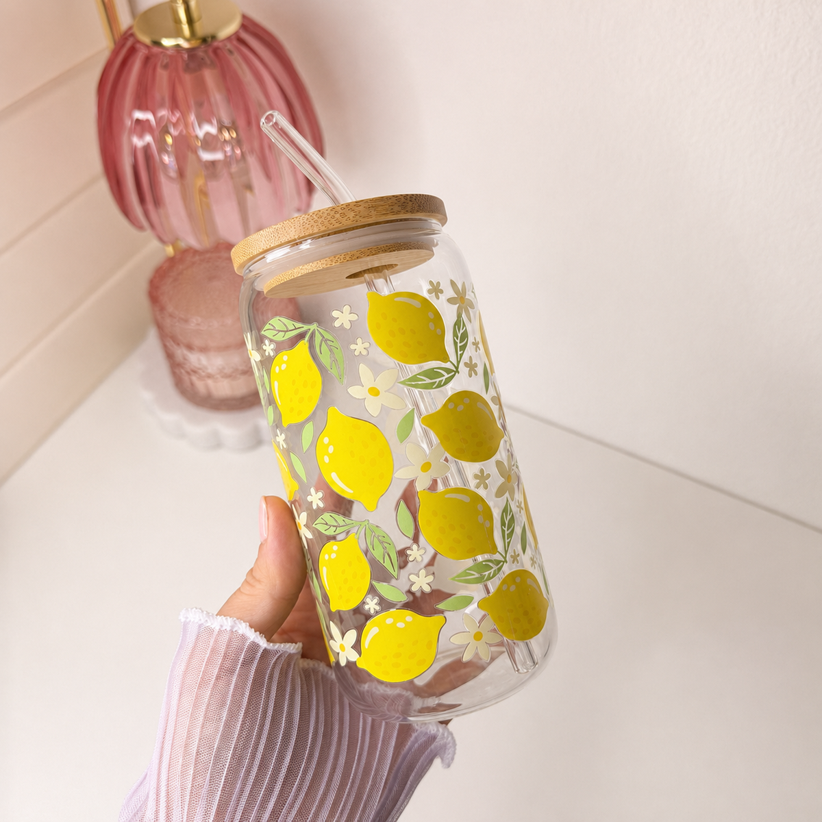 Lemon Blossom Glass Cup shown from another angle