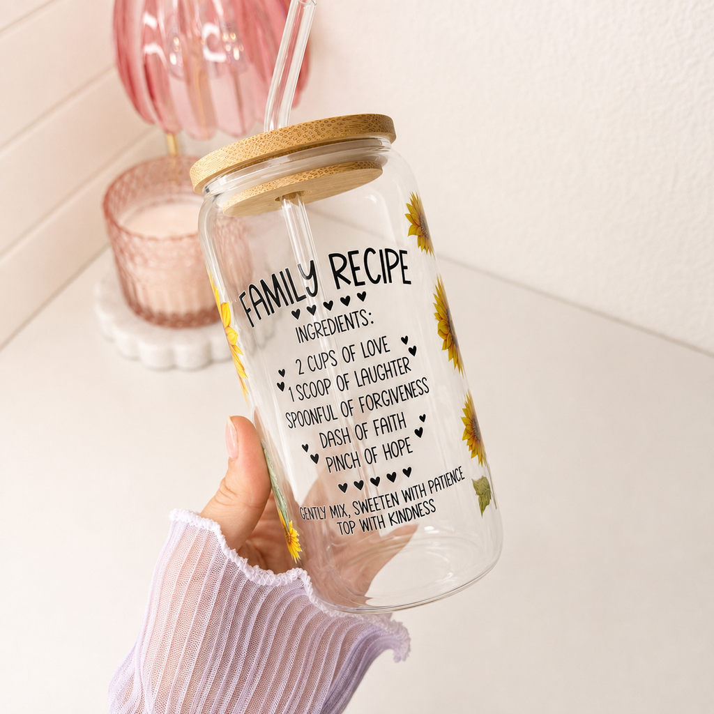 Sunflower “My Recipe” Glass Cup product details