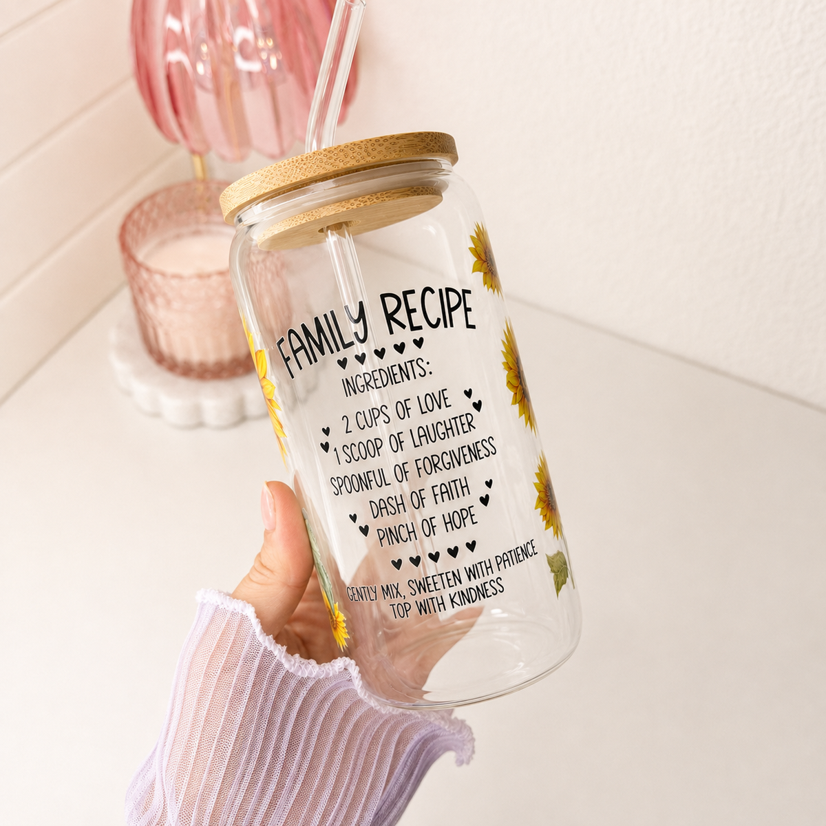 Sunflower “My Recipe” Glass Cup product details