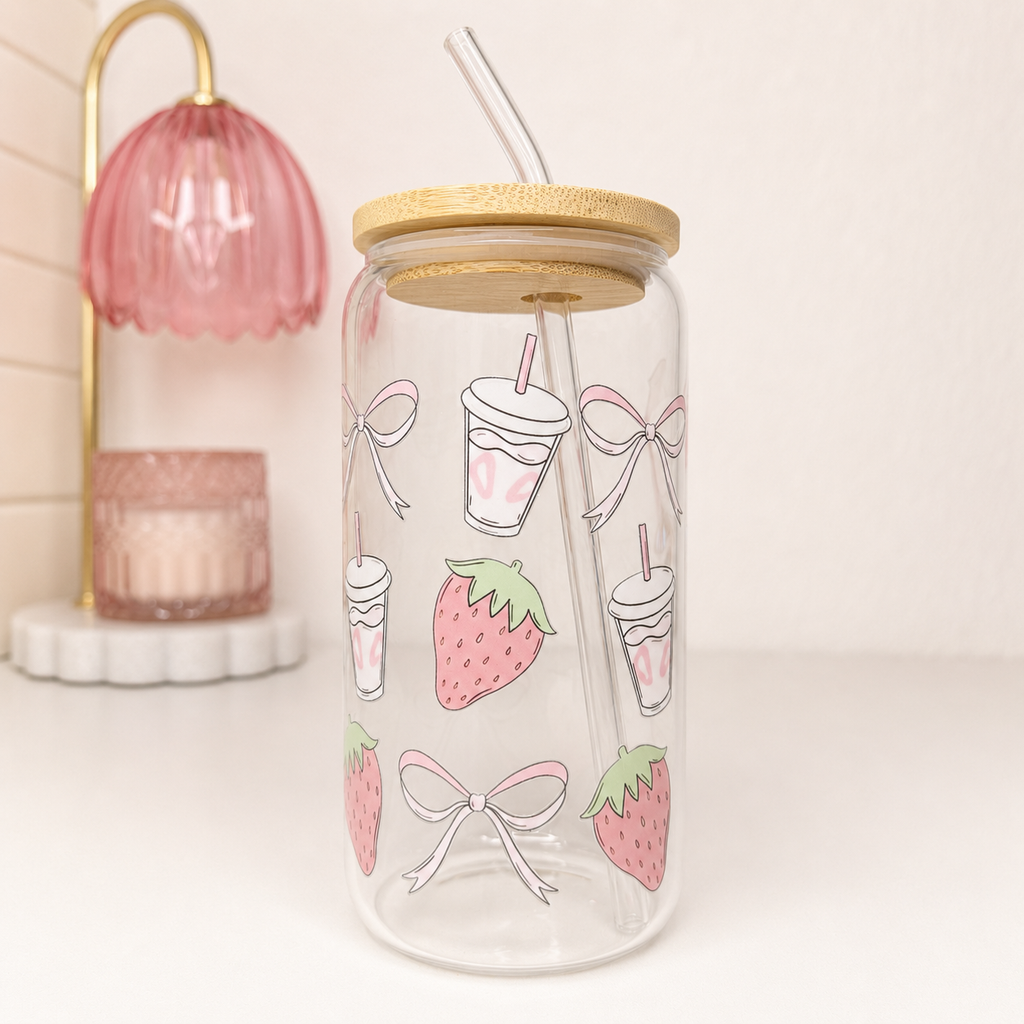 Strawberry Bow Glass Cup by KISS KISS MEOW