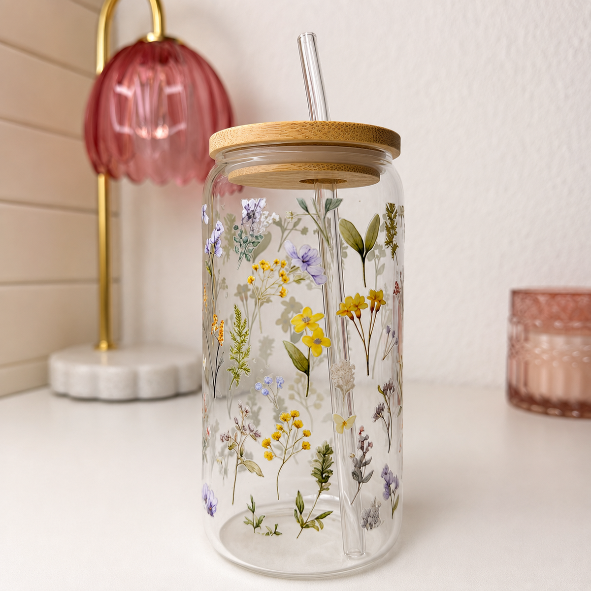 Pressed Flower Glass Cup by KISS KISS MEOW