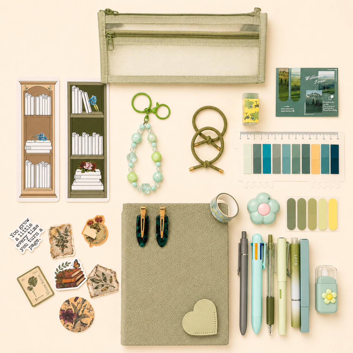 Green Stationery set shown from another angle