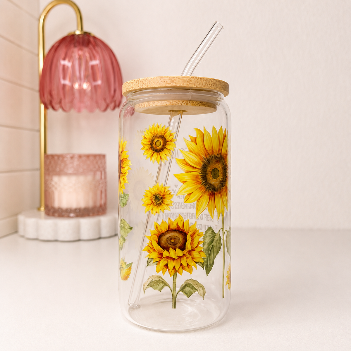 Sunflower “My Recipe” Glass Cup shown from another angle