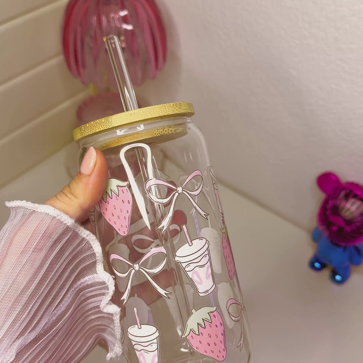 Strawberry Bow Glass Cup
