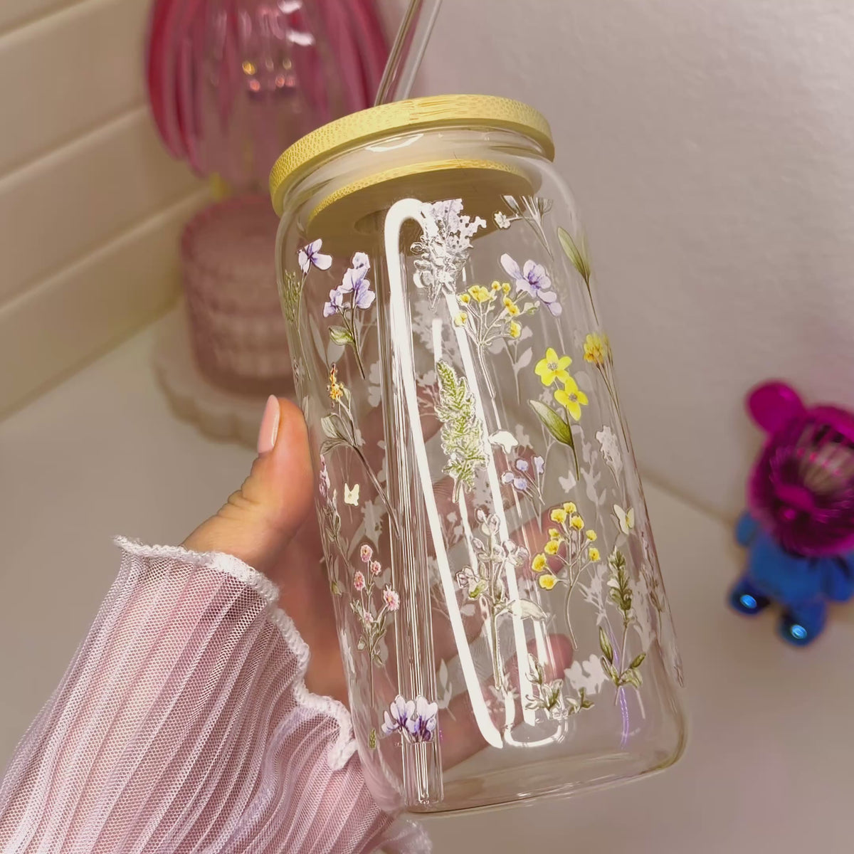 Pressed Flower Glass Cup